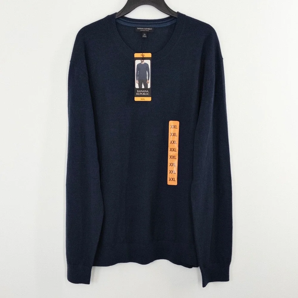 Banana Republic Merino Wool Sweater Men's XXL Navy Crew Neck Lightweight NWT